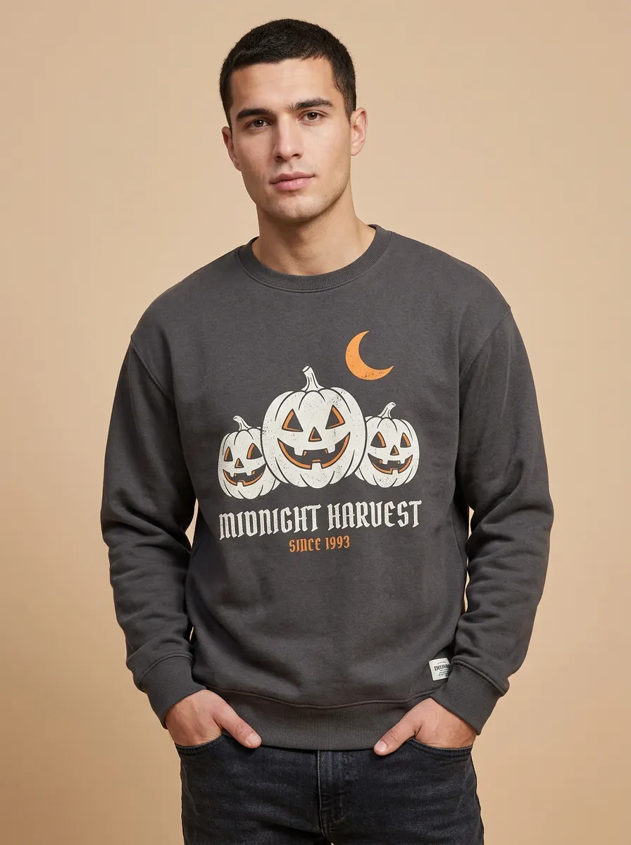 Men's Halloween Midnight Harvest Pumpkin Moon Sweatshirt
