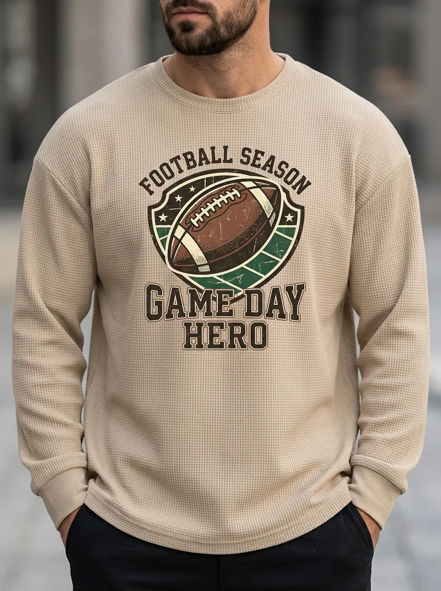 Men's Football Season Game Day Hero Printed Waffle Sweatshirt