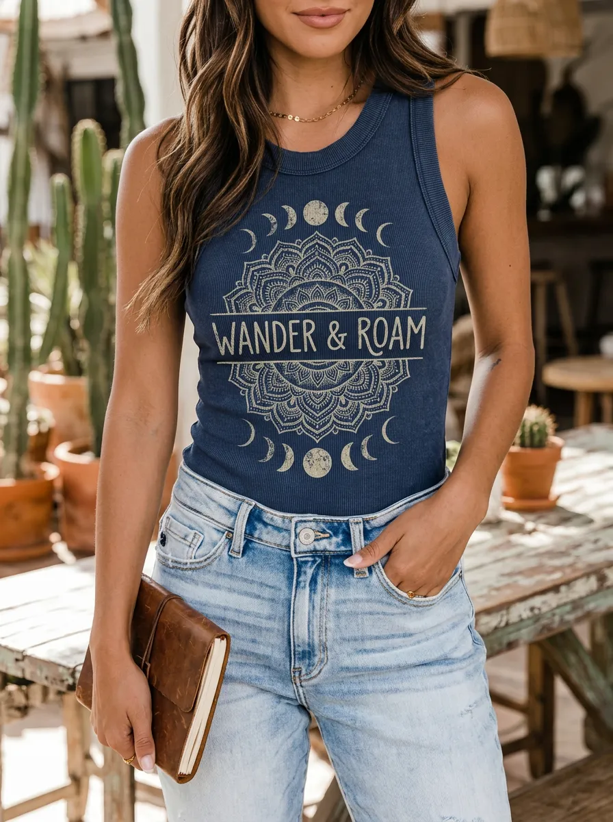 Women's Wander Mandala Printed Ribbed Tank Top
