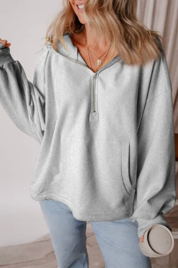 Half-Zip Pocketed Hoodie