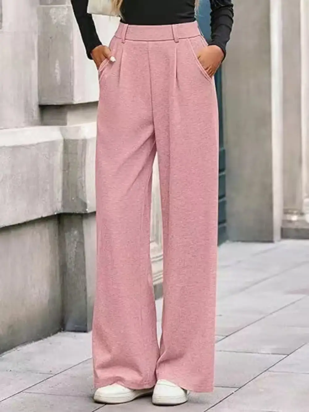 Wide Leg Pocketed Casual Pants