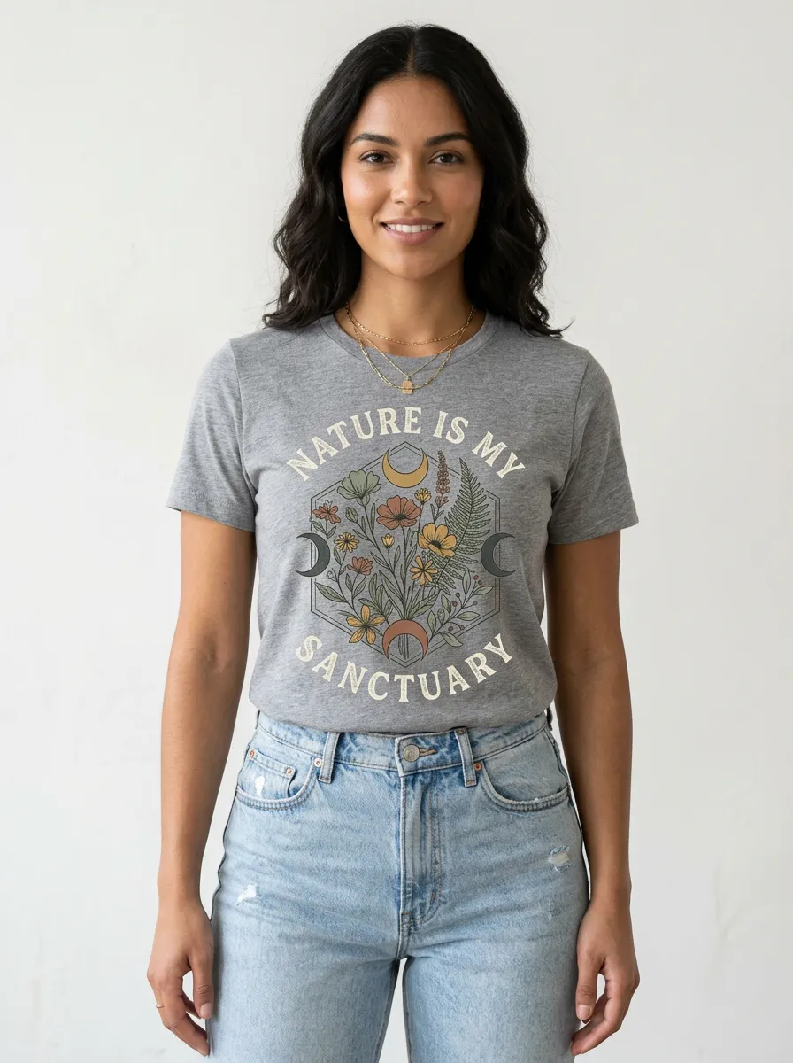 Nature Lover Floral Moon Phases T-Shirt