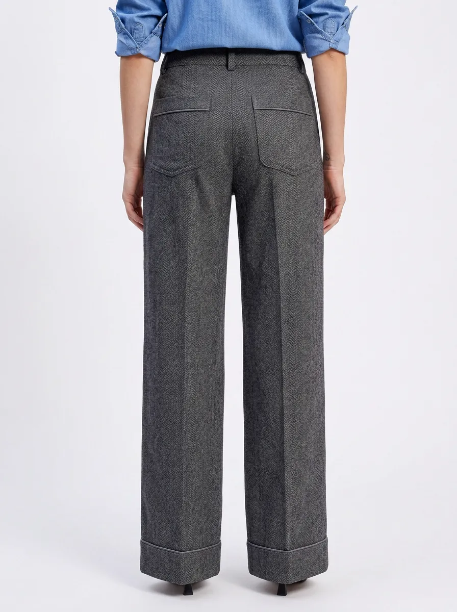 Women's Casual Fashion Herringbone Pattern Printed Wide Leg Trousers