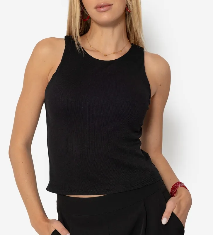 Black Ribbed Double Layer Tank Top