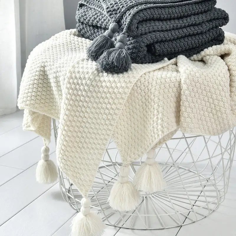 Knitted Tassel Wool Decorative Throw Blanket