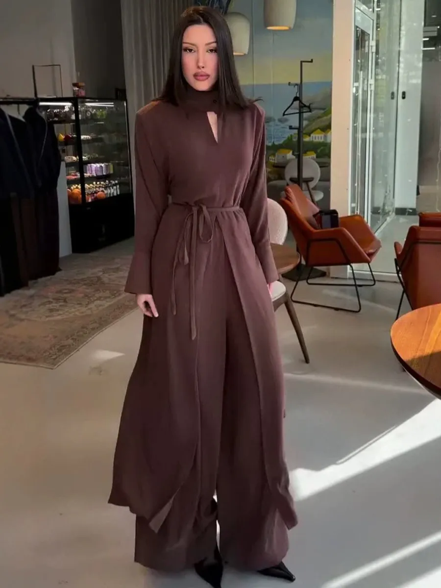 Imogen Long-Sleeve Tie-Front Top and High-Waisted Wide-Leg Pants Set