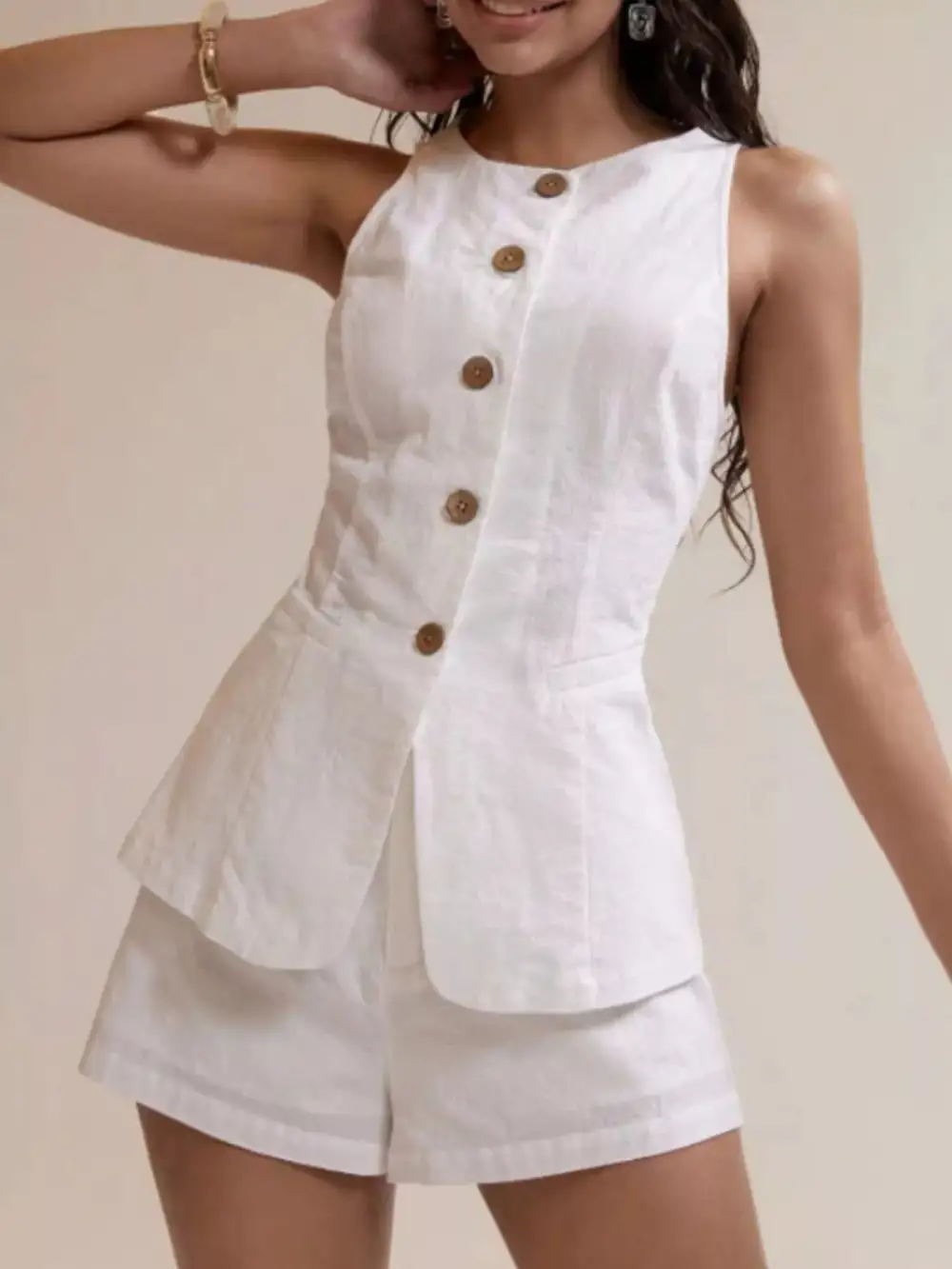 Button Down Sleeveless Top Shorts Set