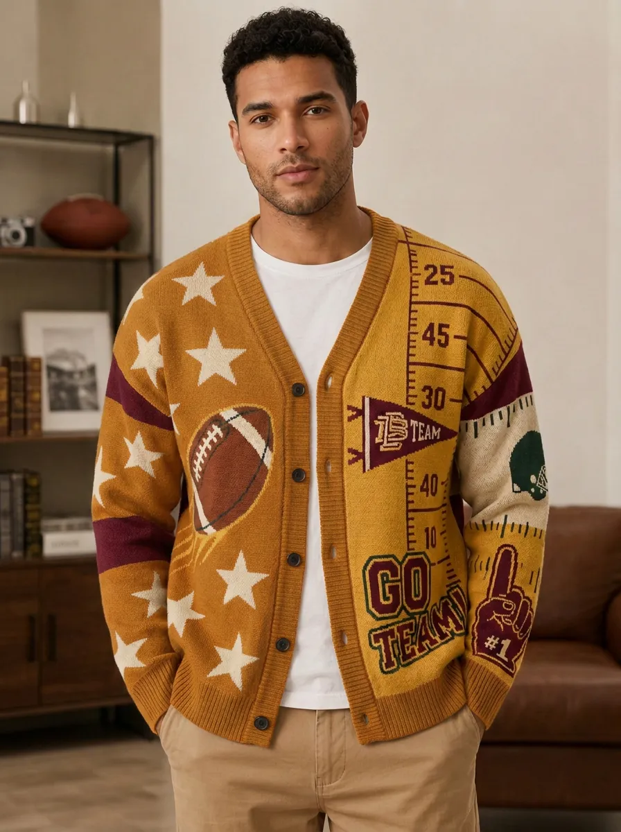 Men's Football Star Field Knit Knit Cardigan