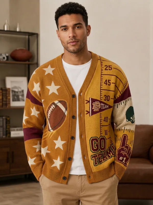 Men's Football Star Field Knit Knit Cardigan