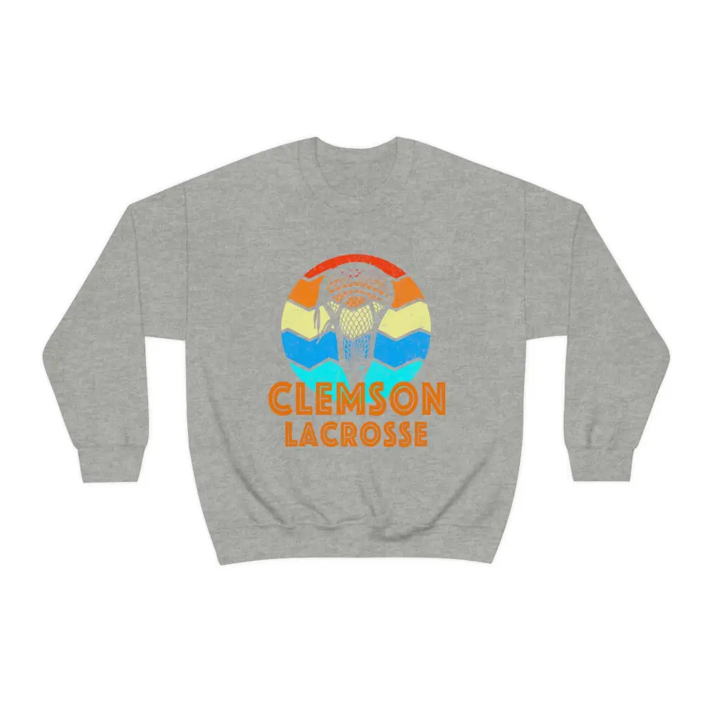 Retro Sunset Lacrosse Graphic Crewneck Sweatshirt