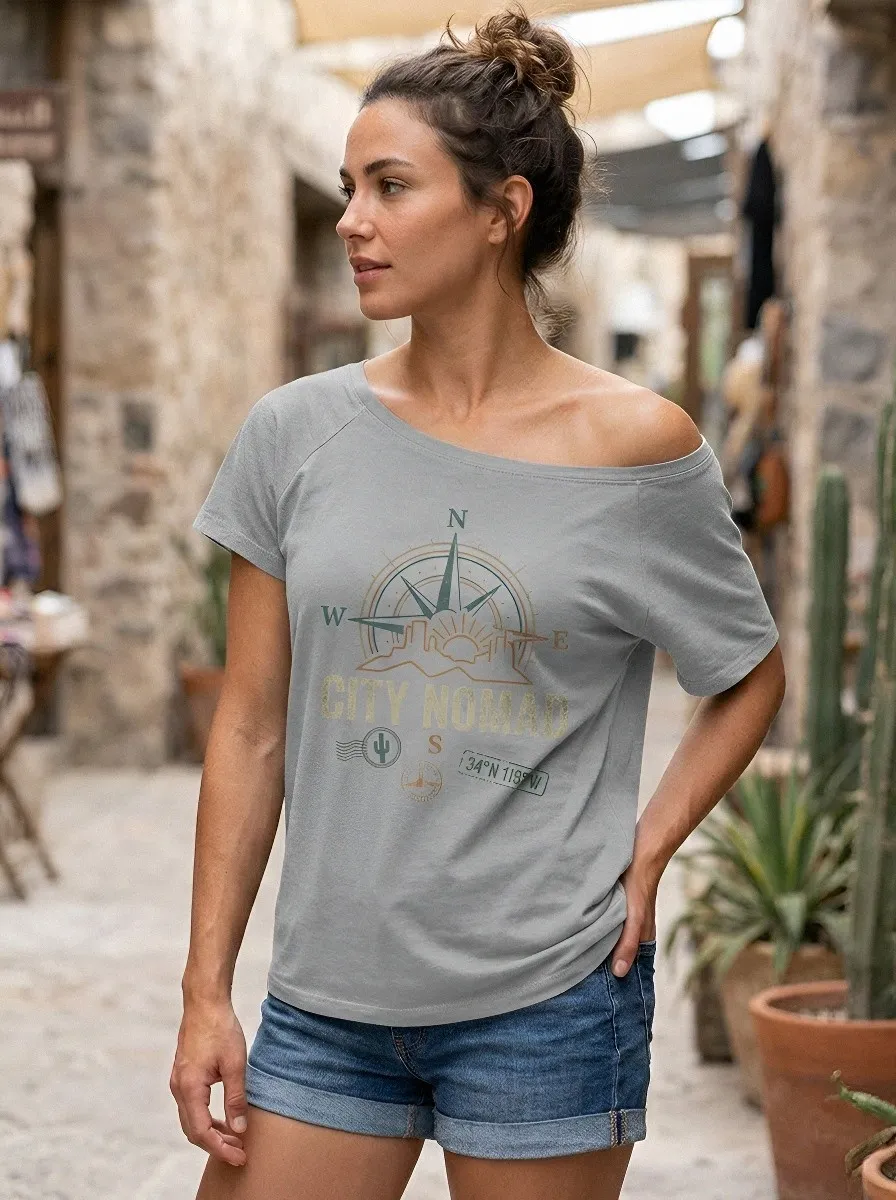 Women's Travel Lover City Nomad Compass Printed T-shirt