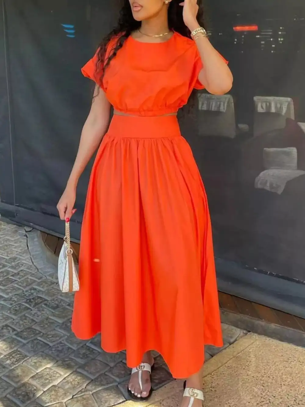 Polished Short Sleeve Crop Top And Skirt Set