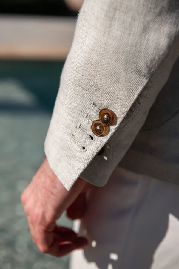 Stone Herringbone Linen Jacket