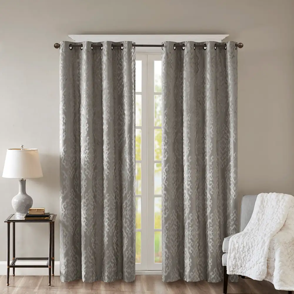 Clean-Lined Total Blackout Polyester Damask Grommet Curtain Panel