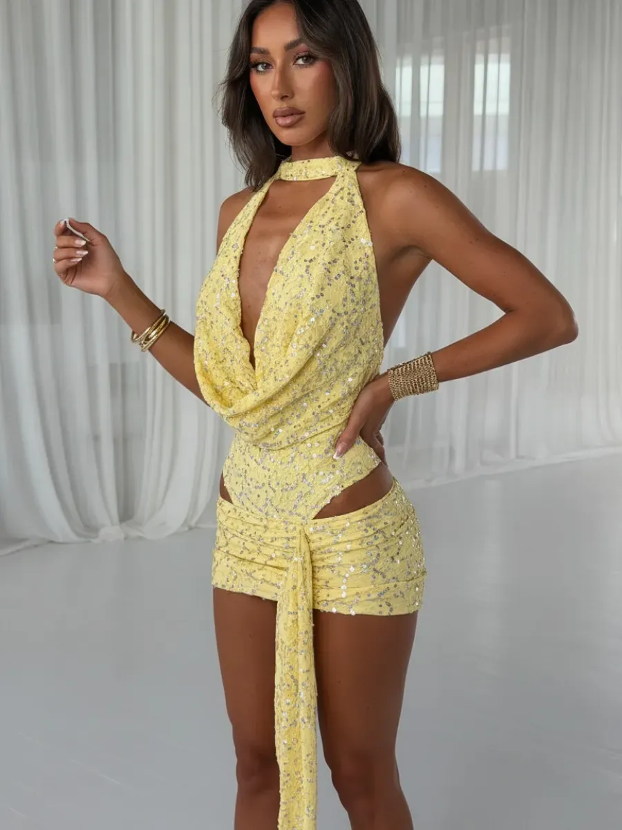 Lottie Embellished Sequin Halter Two-Piece Set