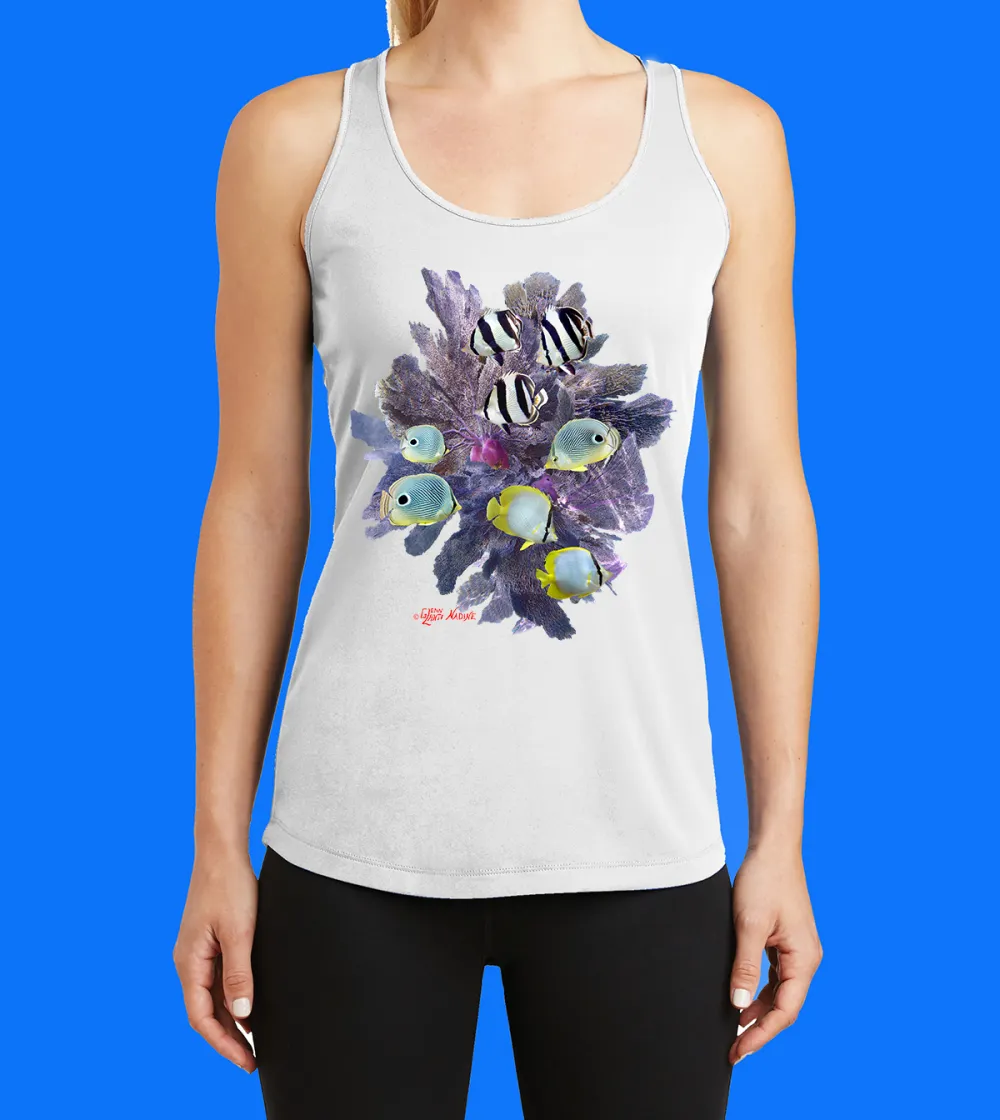 Butterfly Fish And Seafan Printed Racerback Tank Top