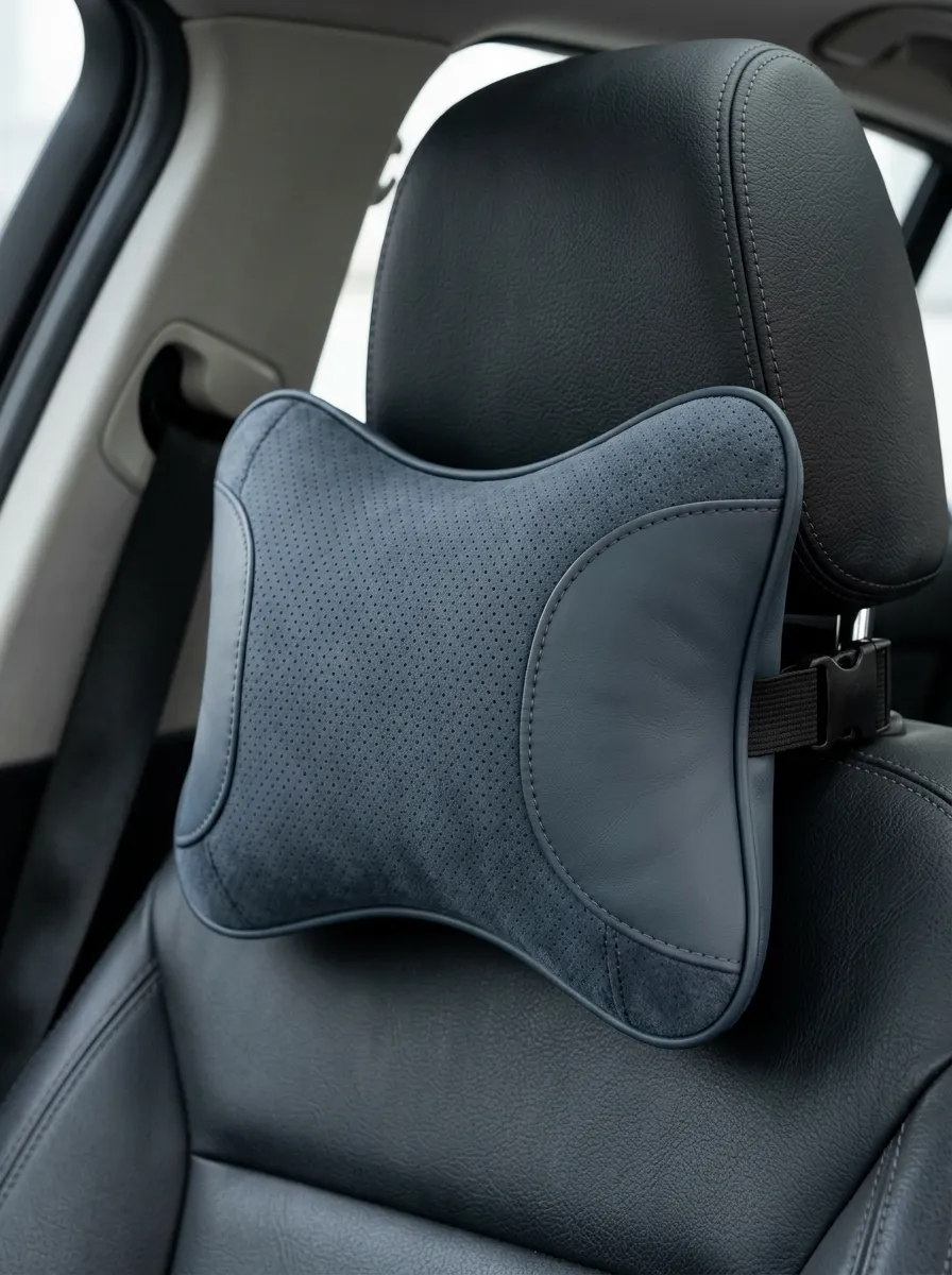 Neck-Support Perforated Suede-Look Leather-Texture Car Neck Support Pillow