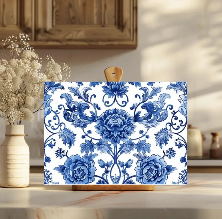 Chinoiserie Floral Glass Cutting Board