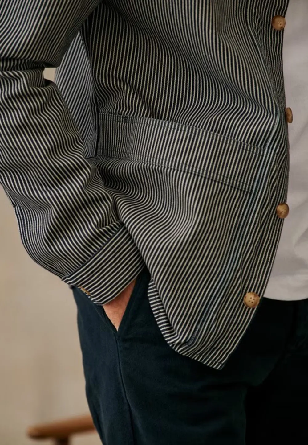 Grey Stripe Cotton Blend Casual Chore Jacket