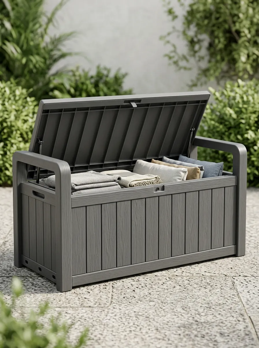 Grey Wood-Look Resin Deck Storage Box