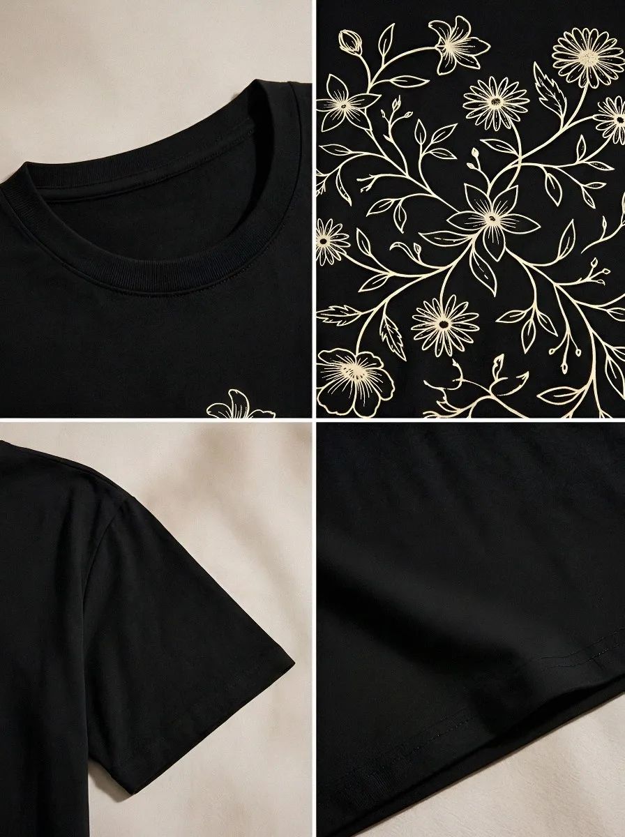 Unisex Botanical Nature Lover Floral Line Art Printed T-shirt