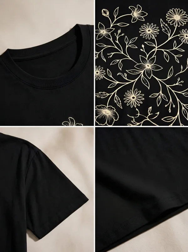 Unisex Botanical Nature Lover Floral Line Art Printed T-shirt