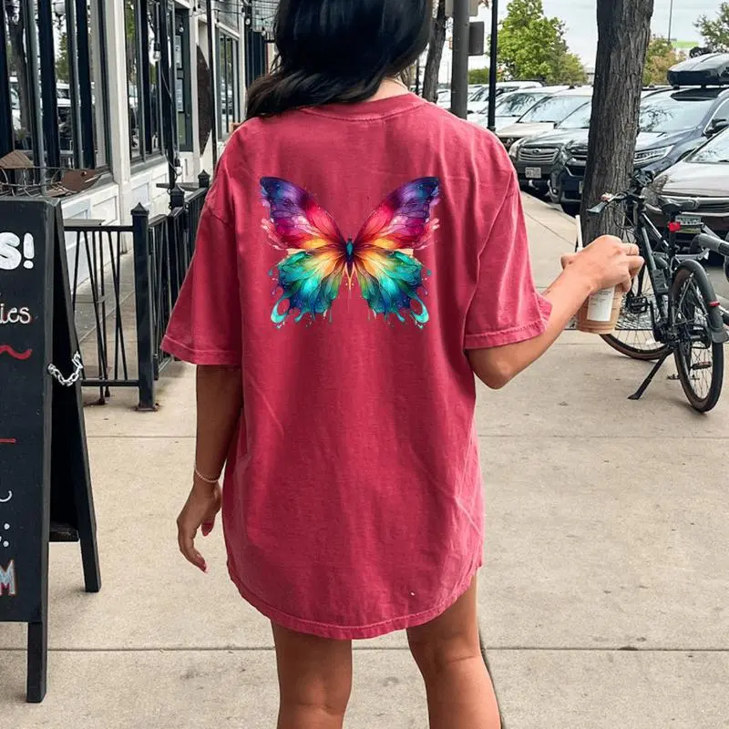 Watercolor Butterfly Graphic Women Women's Oversized Comfort T-Shirt Back Print