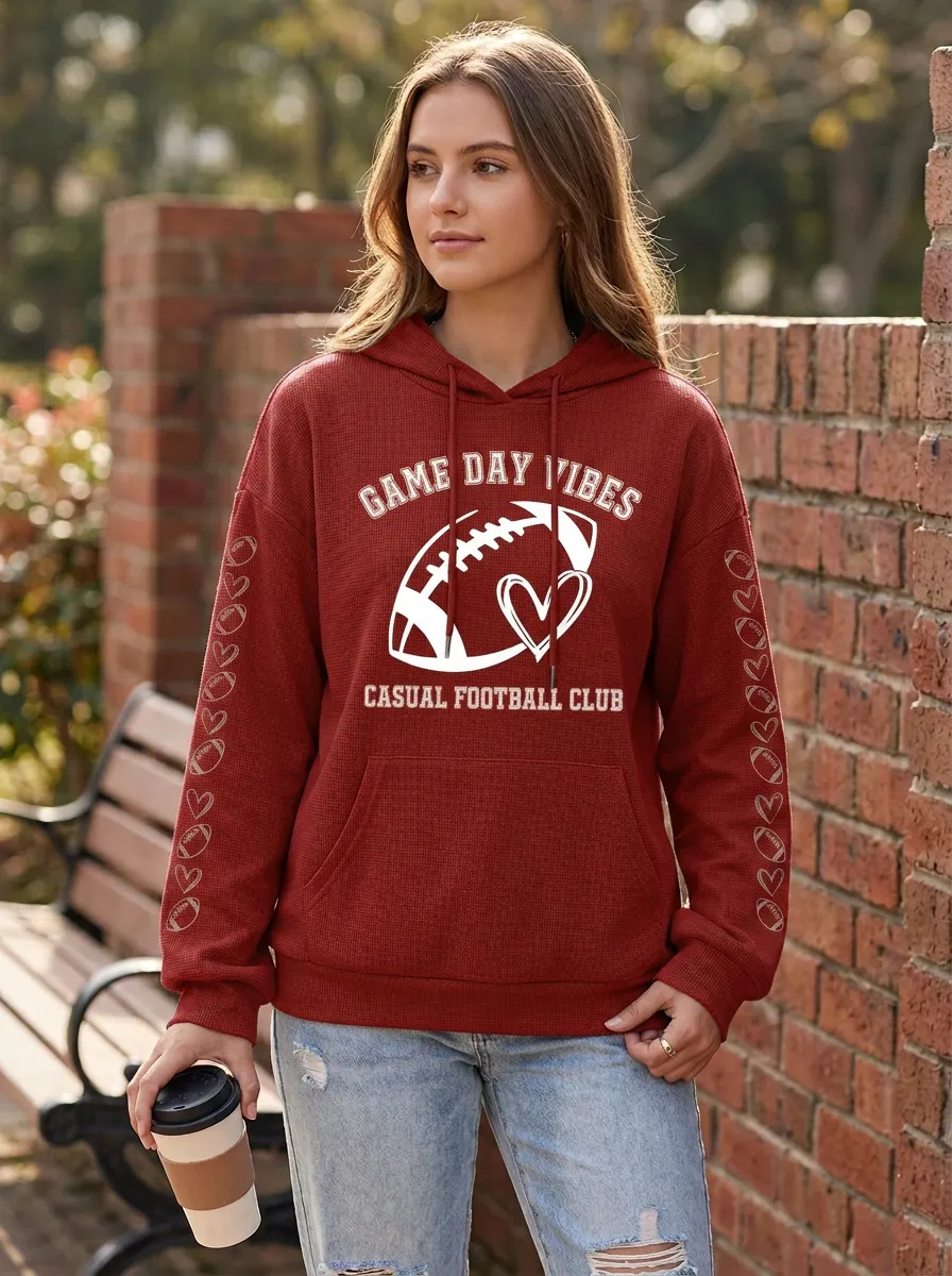 Women's Classic Gridiron Day Vibes Heart Waffle Hoodie