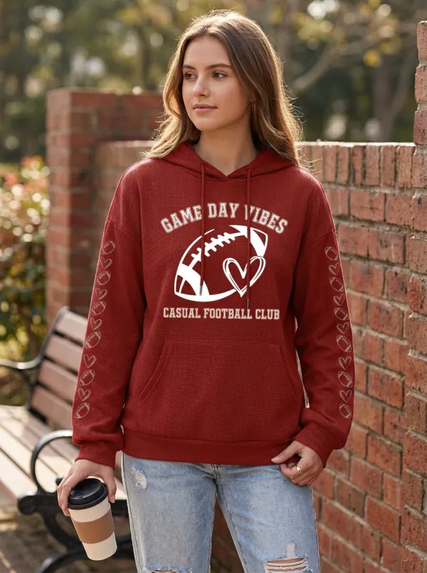 Women's Classic Gridiron Day Vibes Heart Waffle Hoodie