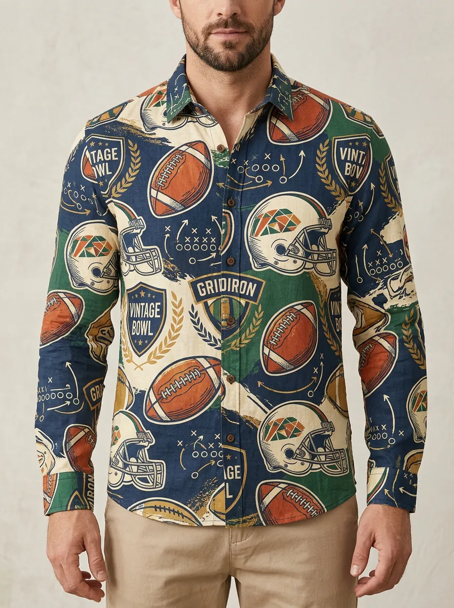 Men's American Football Lover Gridiron Helmet Printed Shirt