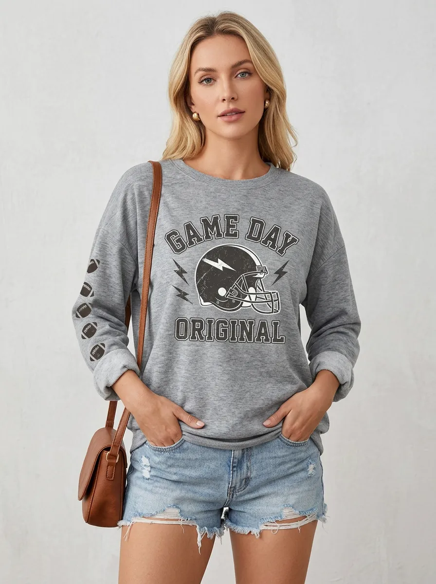 Women's Football Fan Game Day Helmet Printed Sweatshirt