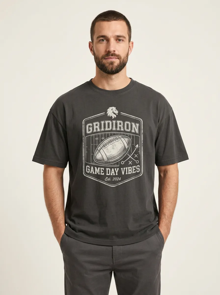 Men's American Football Gridiron Game Day Vibes Printed T-Shirt