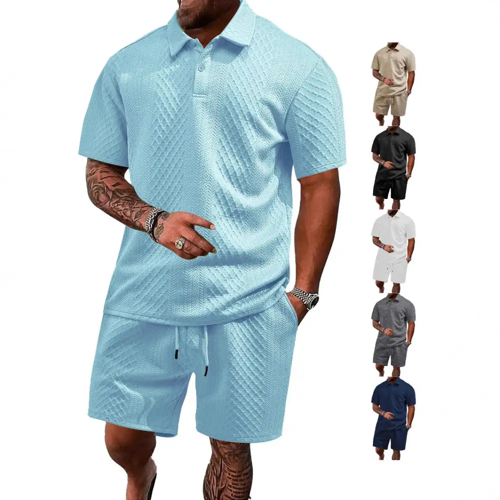 Waffle Texture Spread Collar Polo Shirt