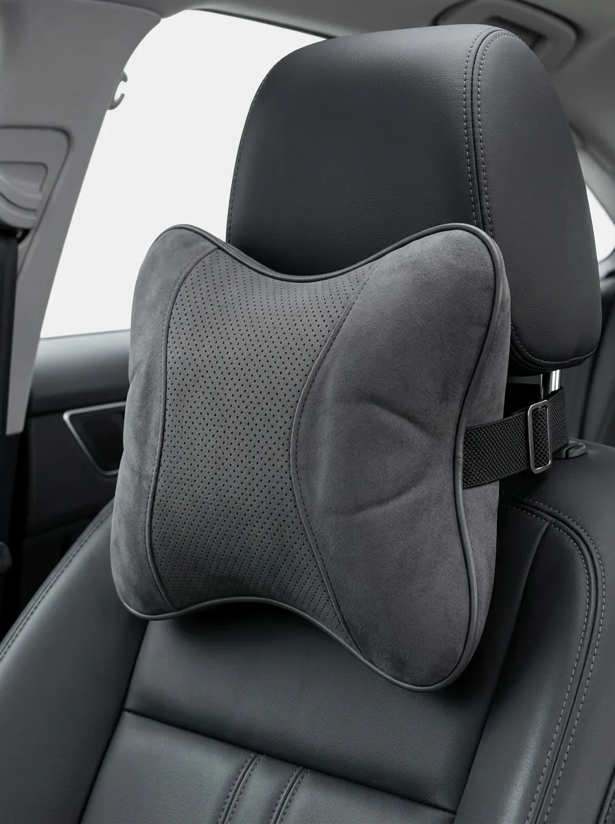 Neck-Support Perforated Memory-Foam Suede-Look Car Neck Support Pillow