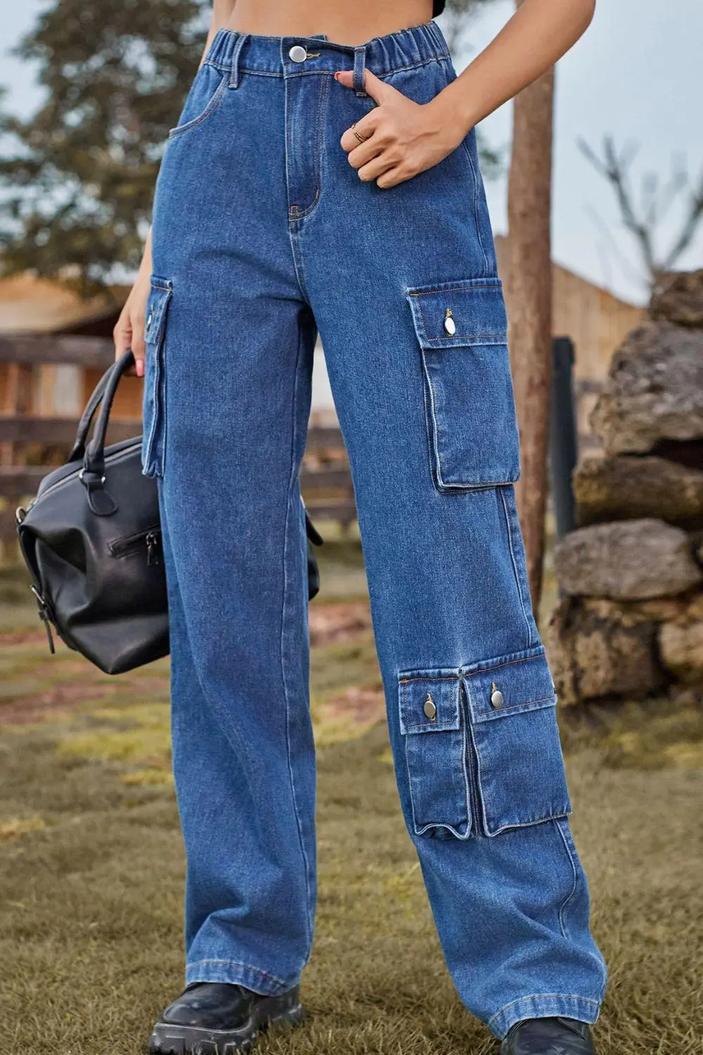 Loose Fit Long Pocket Denim Jeans