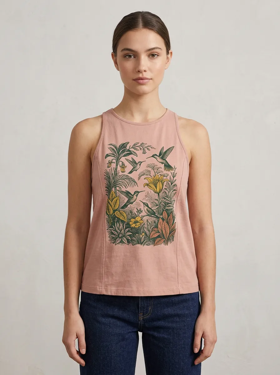 Nature Lover Hummingbird Floral Tank Top