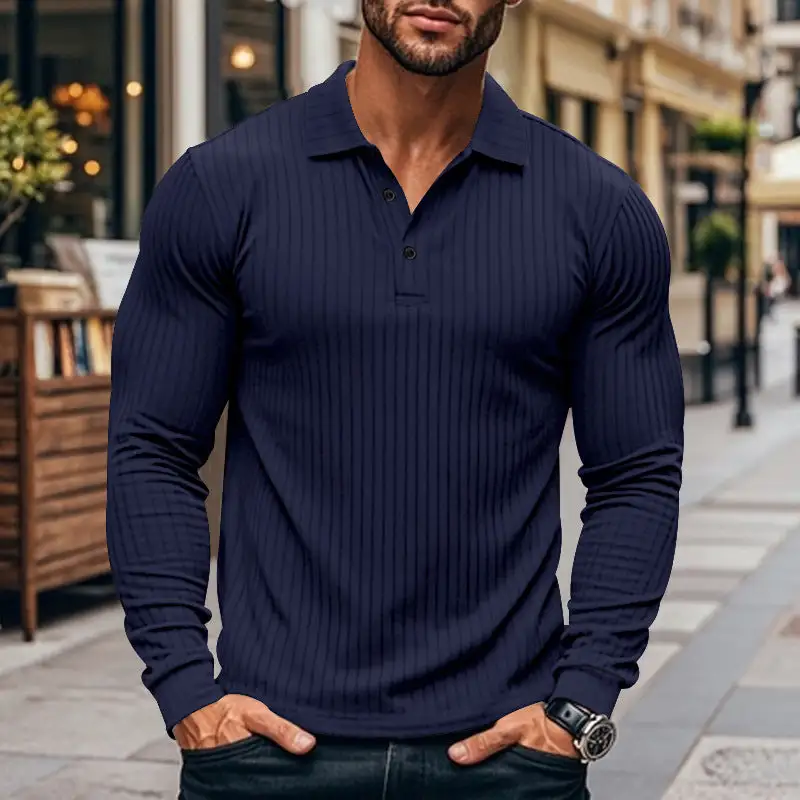 Long Sleeve Slim Fit Athletic Fine Knit Polo Shirt