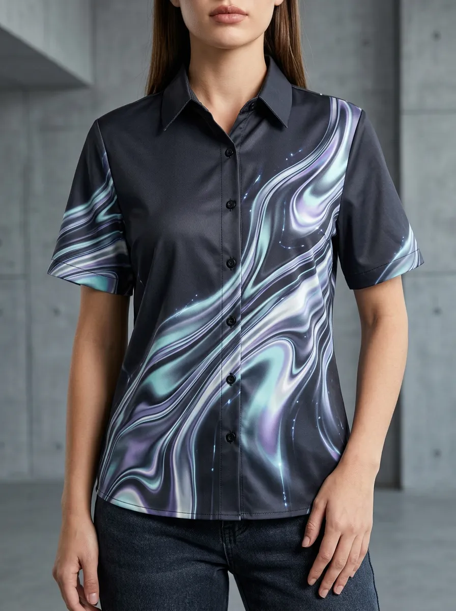 Women's Dynamic Abstract Swirl Pattern Shirt