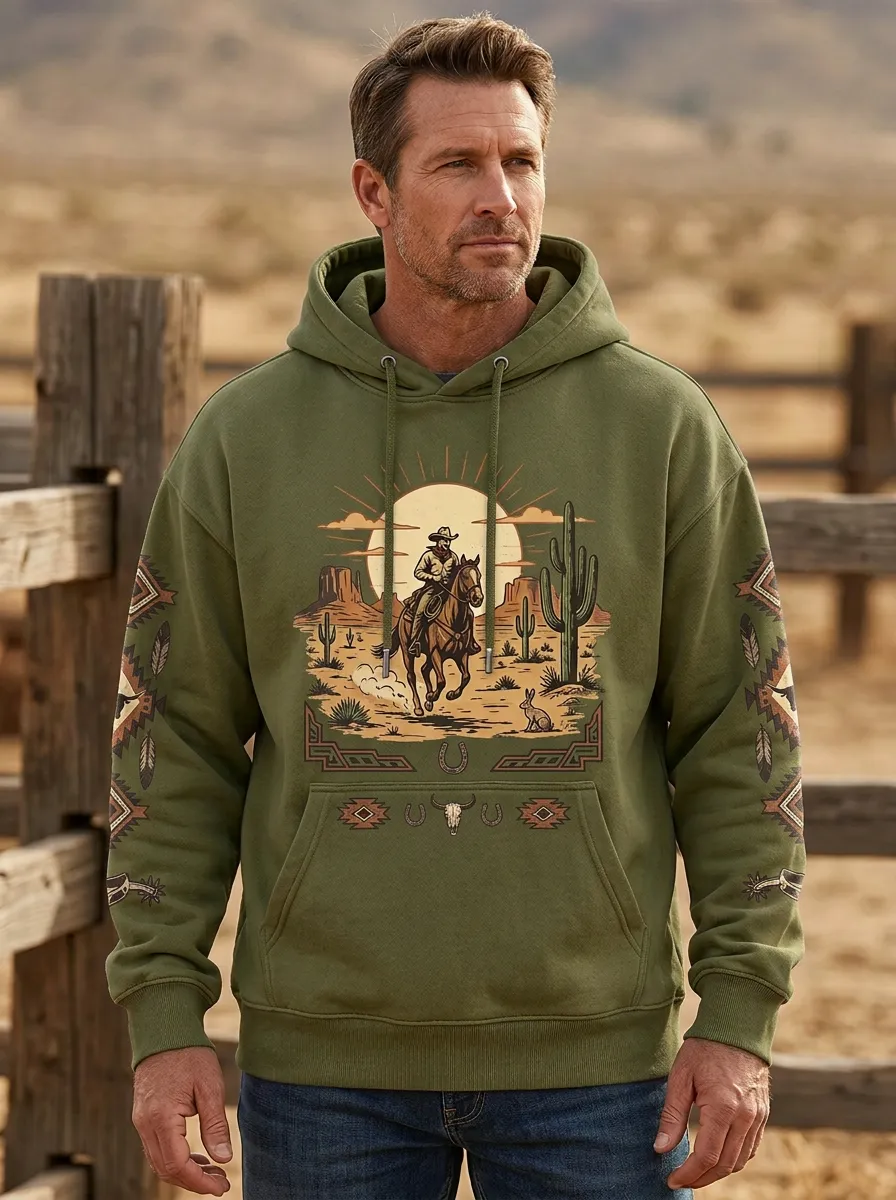 Men's Modern Western Cowboy Horse Desert Graphic Hoodie