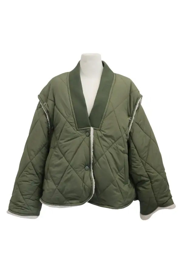 Quilted Sherpa Coat W/Detachable Sleeve