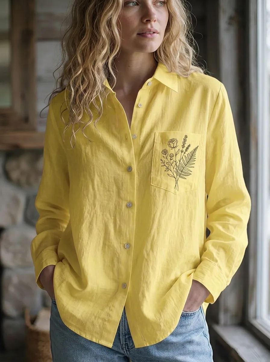 Women's Botanical Lover Wildflower Fern Printed Button-up Shirt