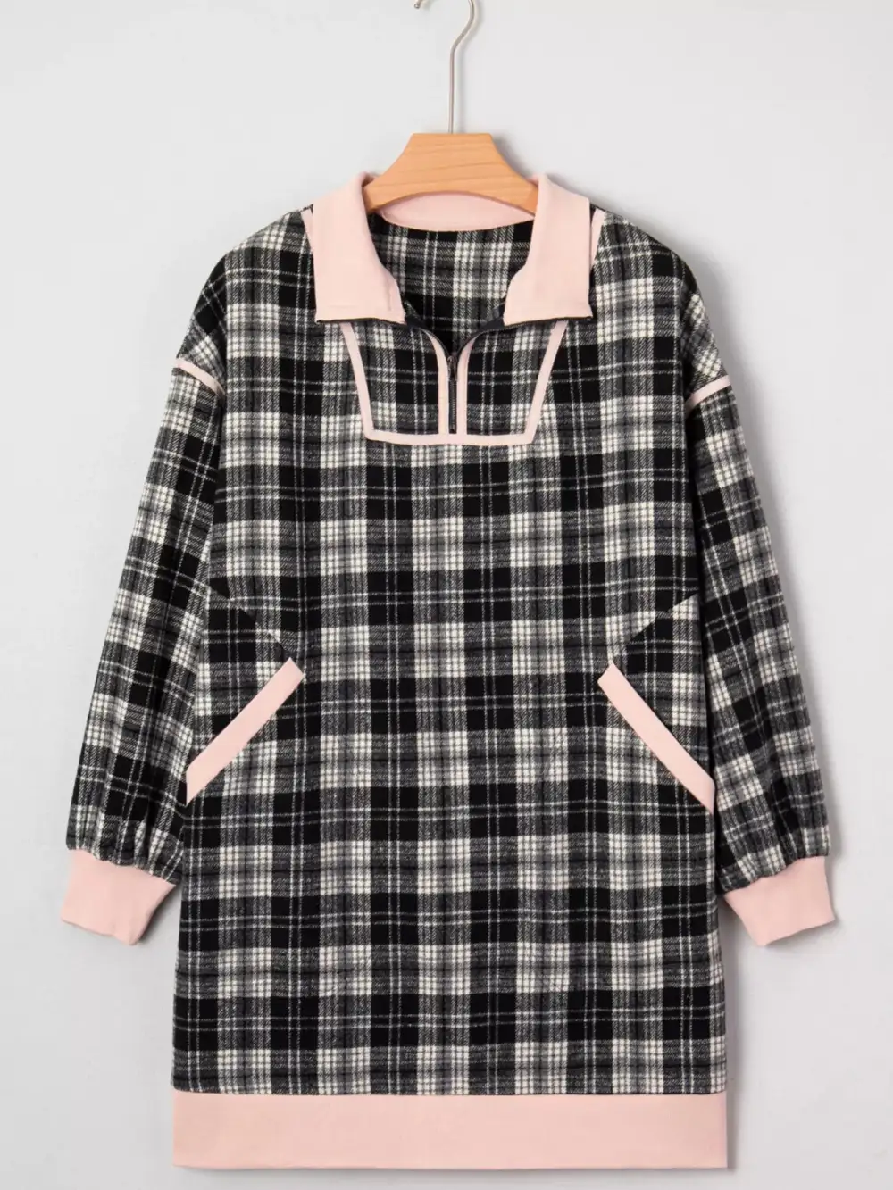 Plaid Zip Front Long Sleeve Mini Dress