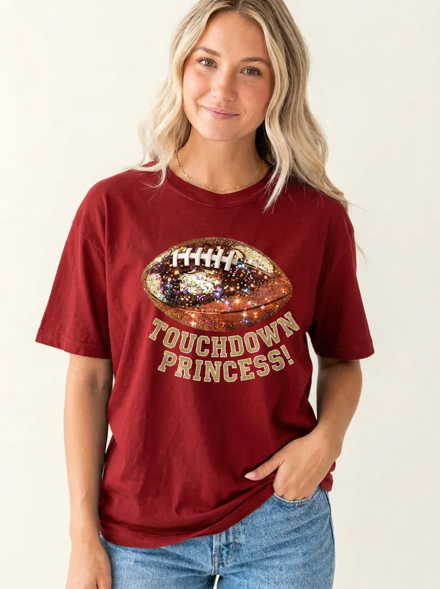 Women's Retro Inspired Gridiron Ball Sparkle Love Crewneck T-Shirt