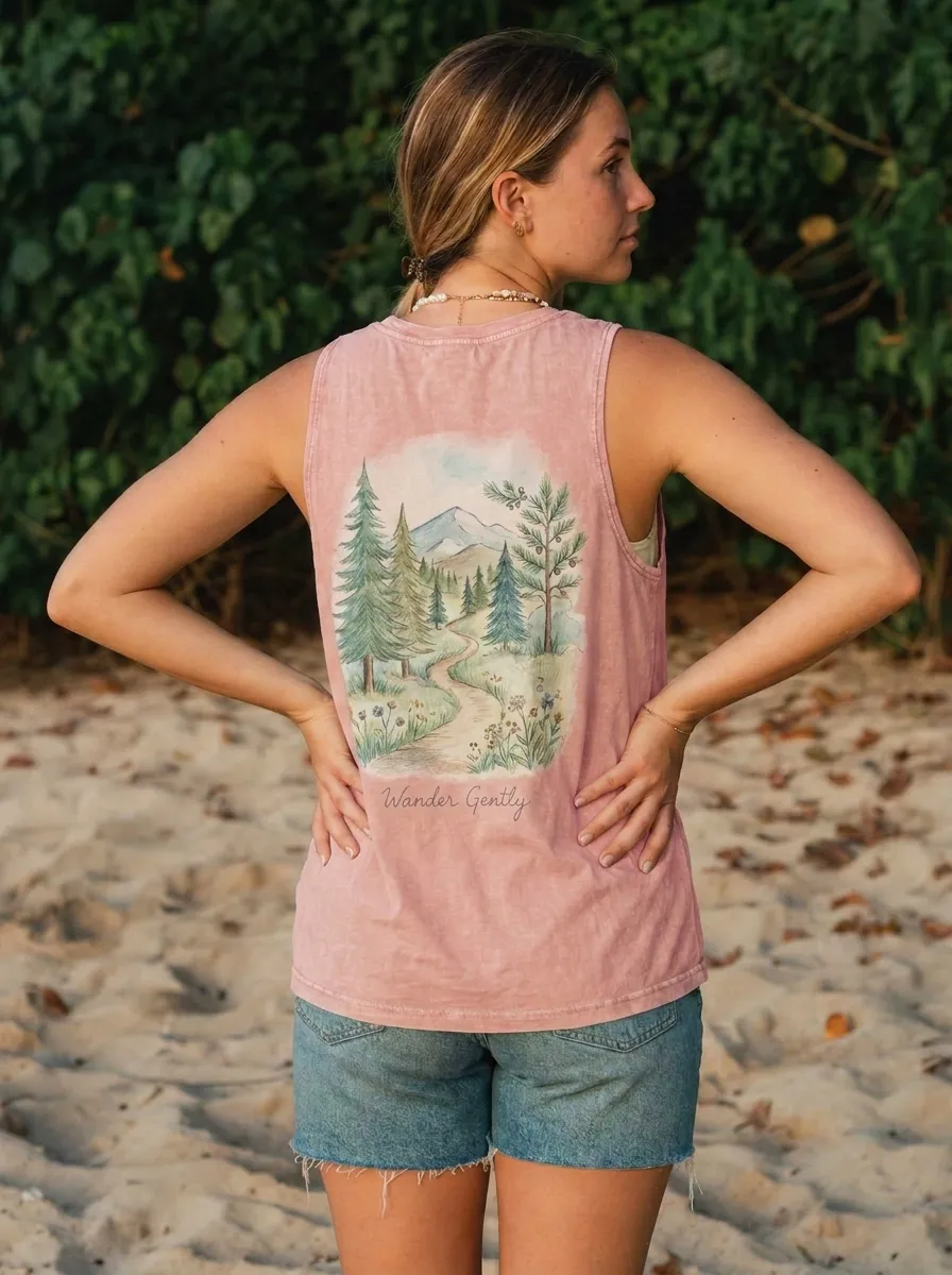Women's Nature Lover Forest Mountain Path Printed Tank Top