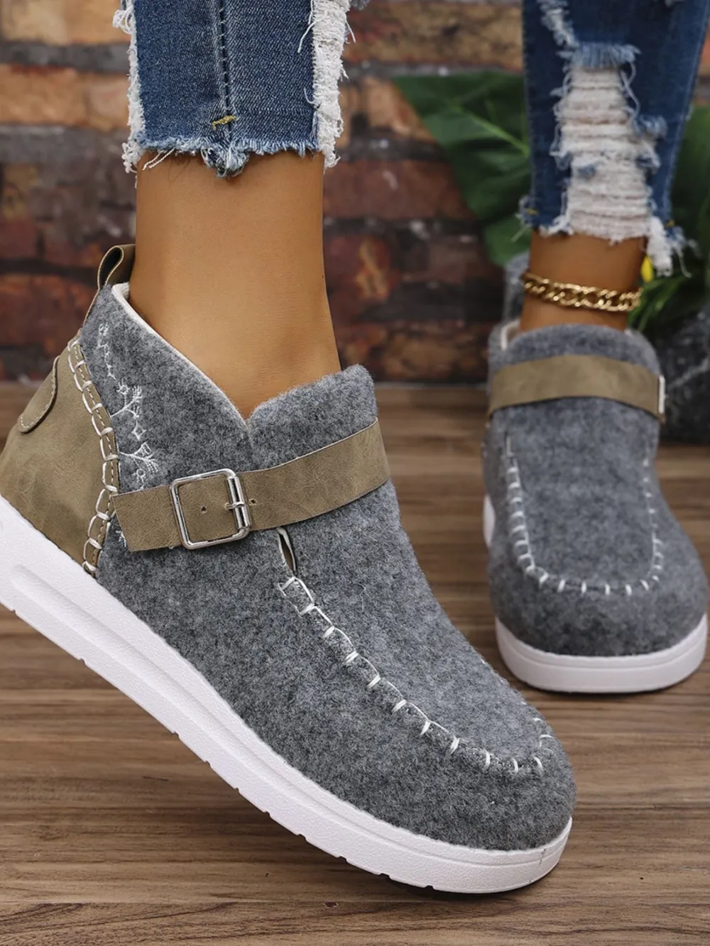 Round Toe Buckle Sneakers
