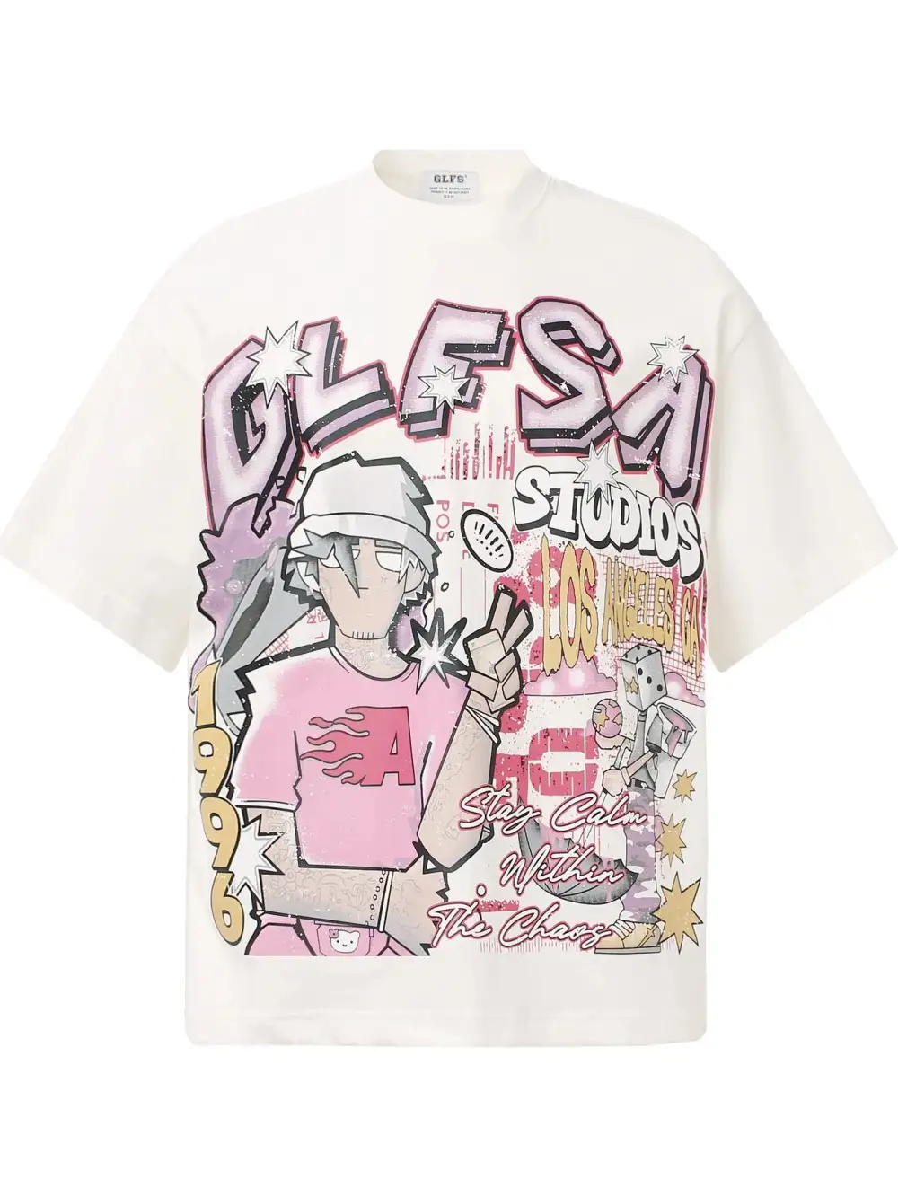 Textured Graphic Washed Oversized Crew Neck Tee