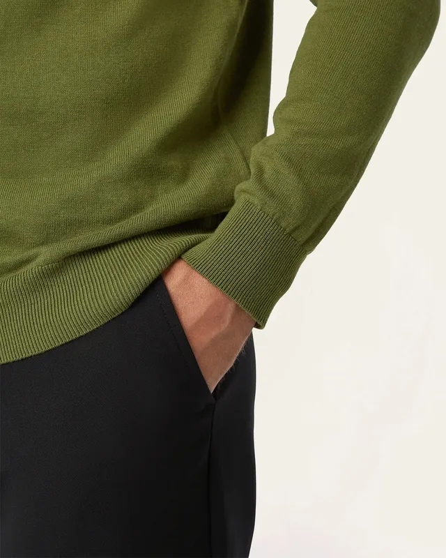 Soft Wool-Blend Half Zip Olive