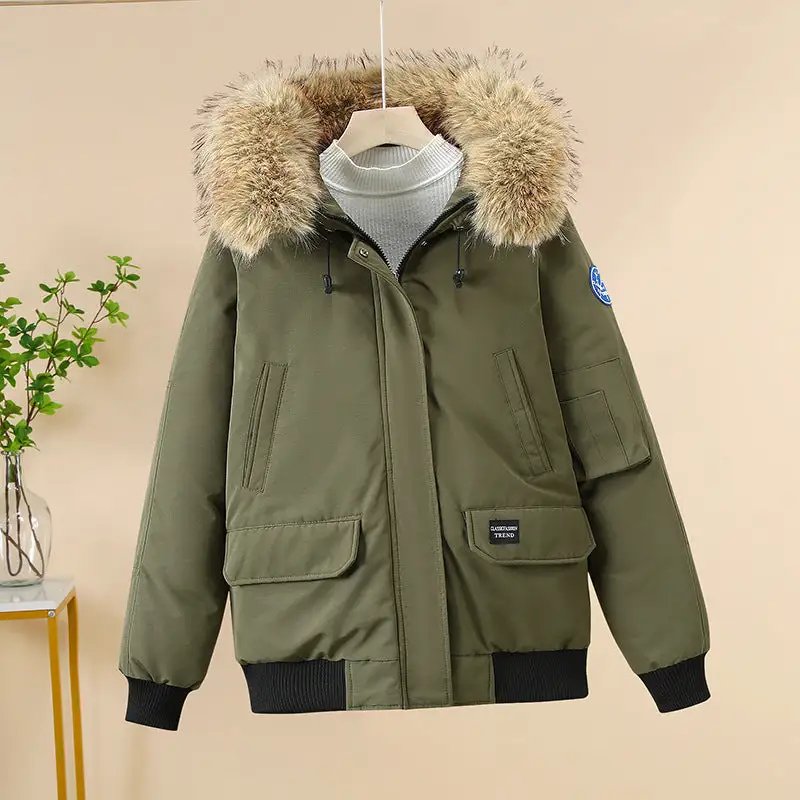 Quilted Faux Fur Hooded Zip Front Bomber Jacket