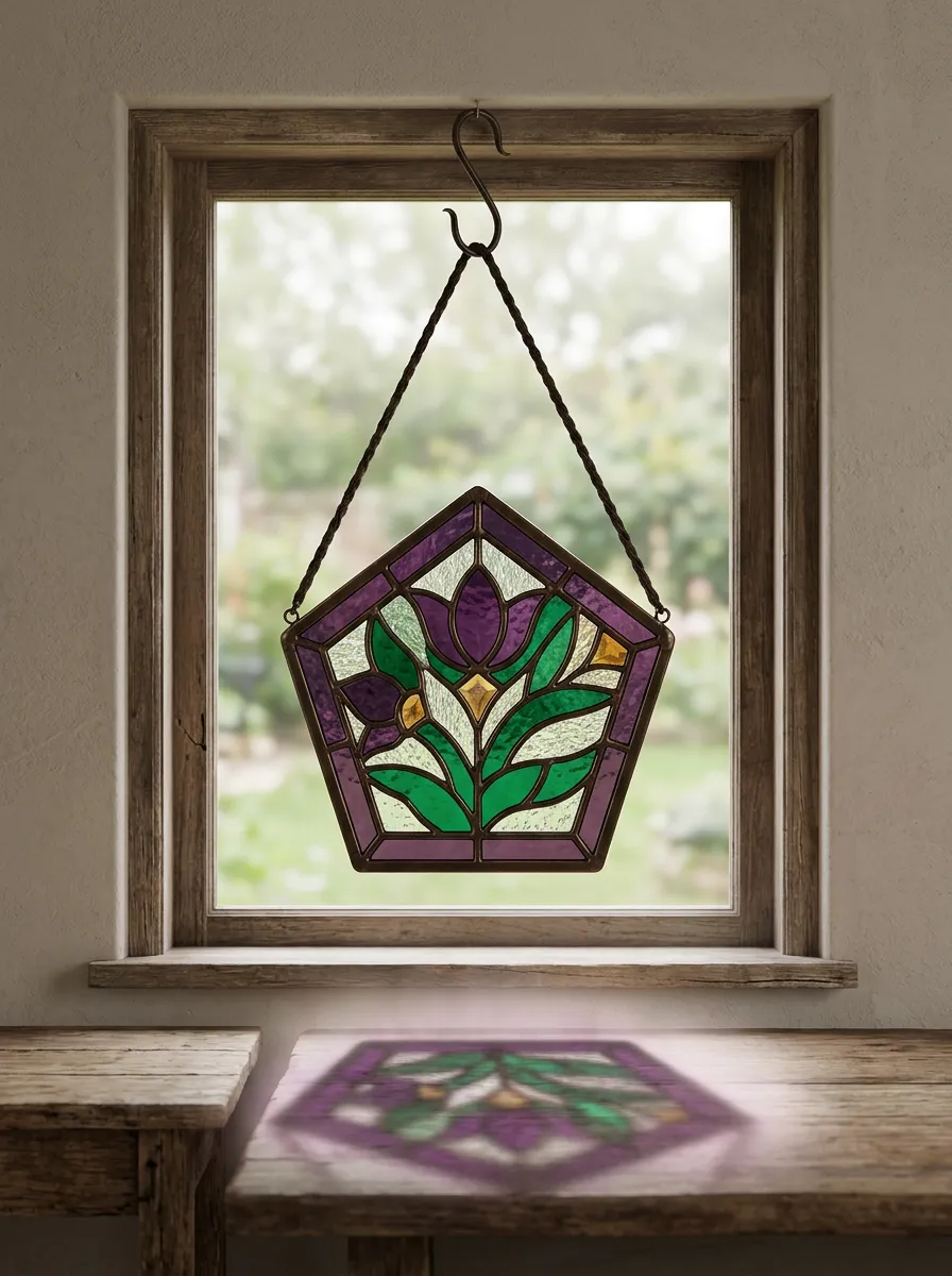 Purple Tulip Stained Glass Printed Suncatcher