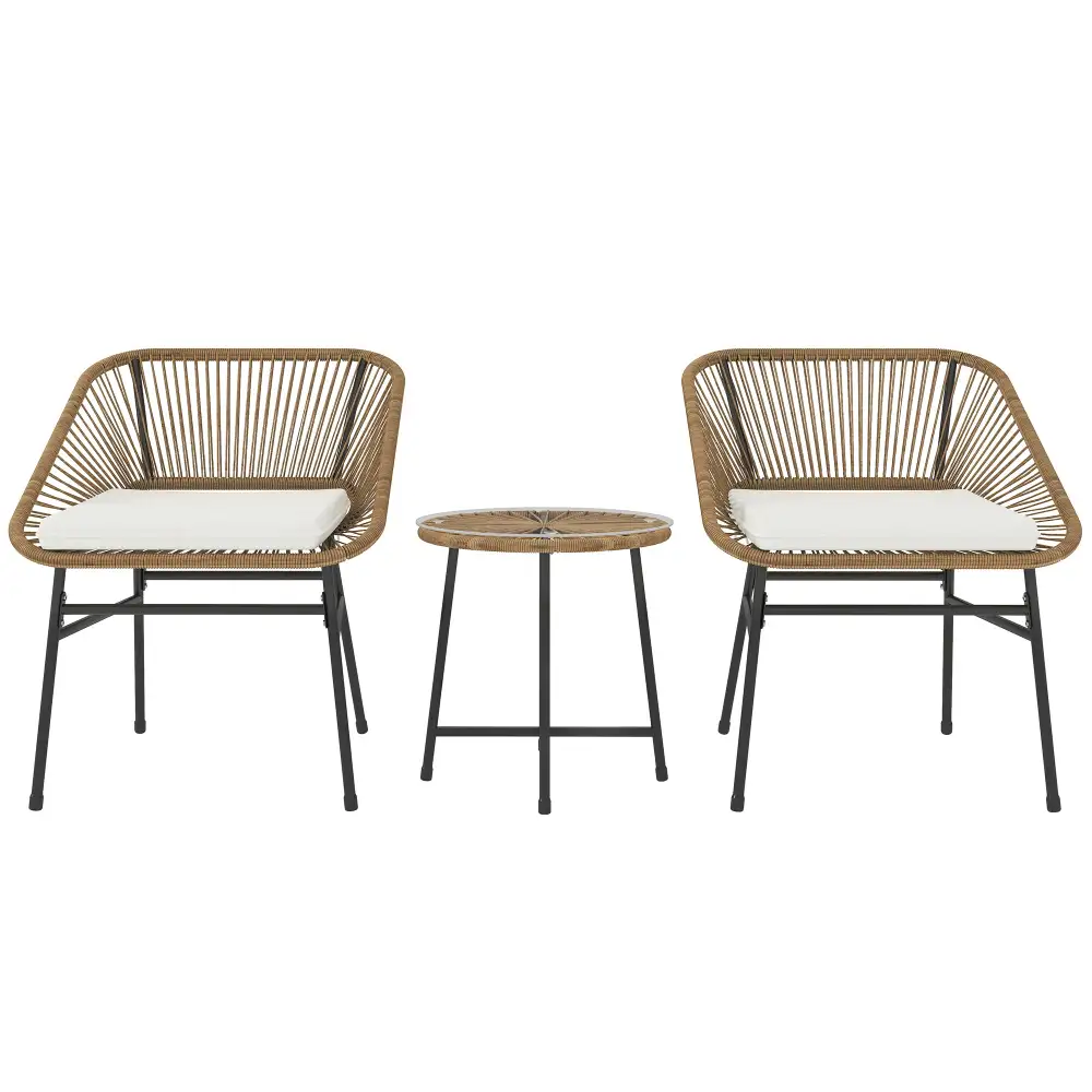 Everyday Cushioned Rattan Glass Garden Bistro Set
